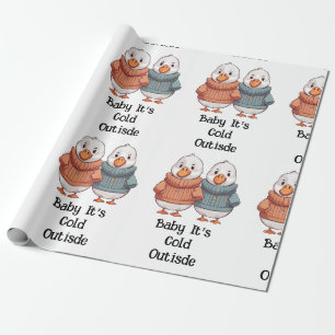 Papel De Presente Casal de Patos Gansos Frescos, Suéter e Caricatura