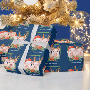 Papel De Presente Casal de Porcos Natal Papai Noel e Rena
