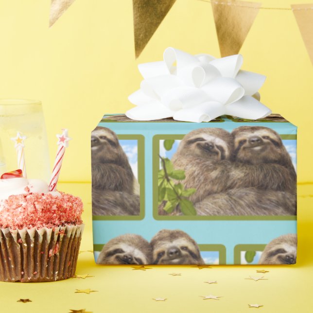 Papel De Presente Casal de Preguiças (Festa de aniversário)