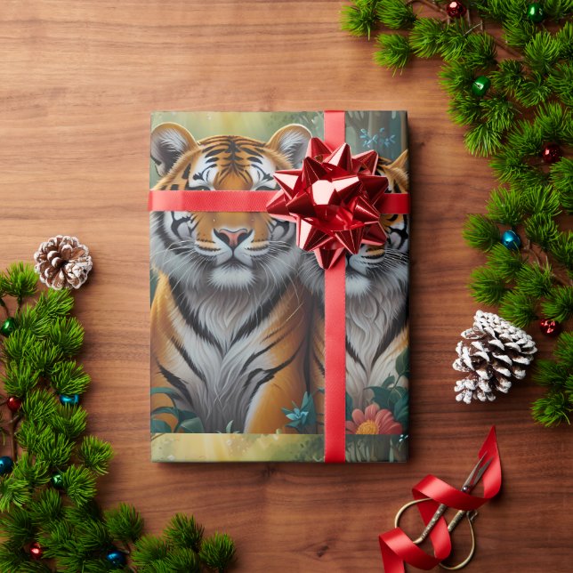 Papel De Presente Casal de Tigre-Cute na floresta (Presente de Natal)