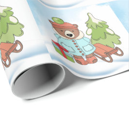 Papel De Presente Casal do Urso de Teddy de Natal com Presente
