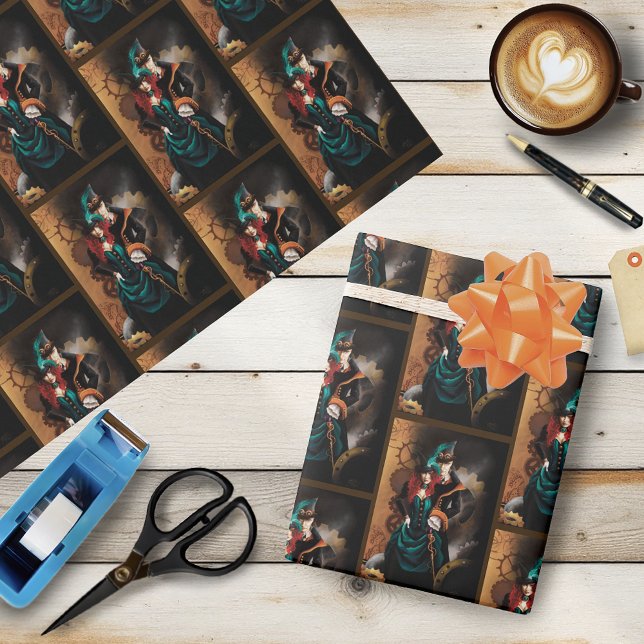 Papel De Presente Casal Elegante Steampunk Vitoriano Romance (Criador carregado)