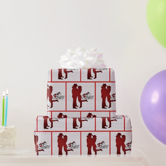 Papel De Presente Casal Ocidental Romântico Aparecido Com Presente (Presentes para festas)