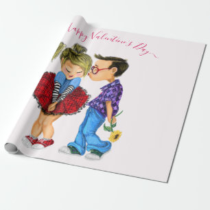 Papel De Presente Casal Romântico bonito - Amor - Beijo Dia de os n