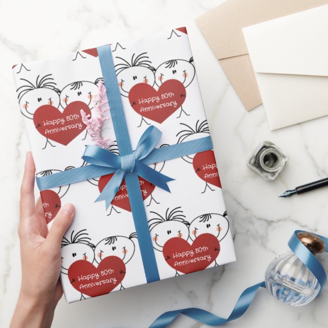 Papel De Presente Casal Stick Figura 50º Aniversário (Presentear)