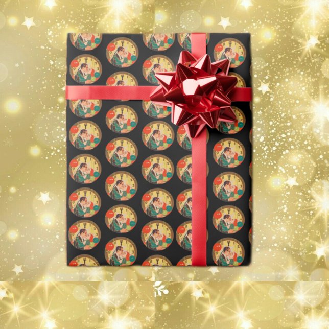 Papel De Presente Casal Vintage de Ano Novo (Criador carregado)