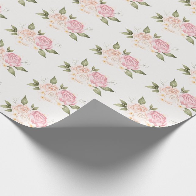 Papel De Presente Casamento Aquarela Floral Rosa (Ponta)