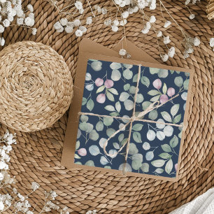 Papel De Presente Casamento Azul e Eucalyptus Marinho Chic