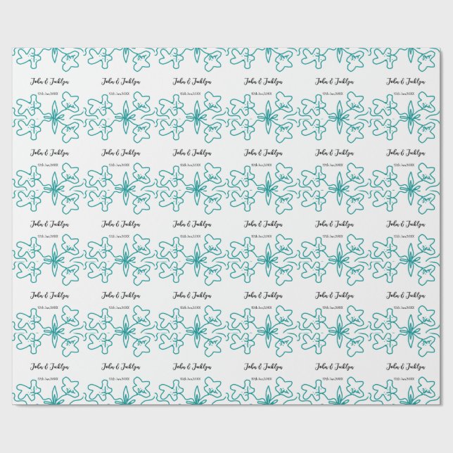 Papel De Presente Casamento azul turquesa casal nome data flstylish  (Aberto)