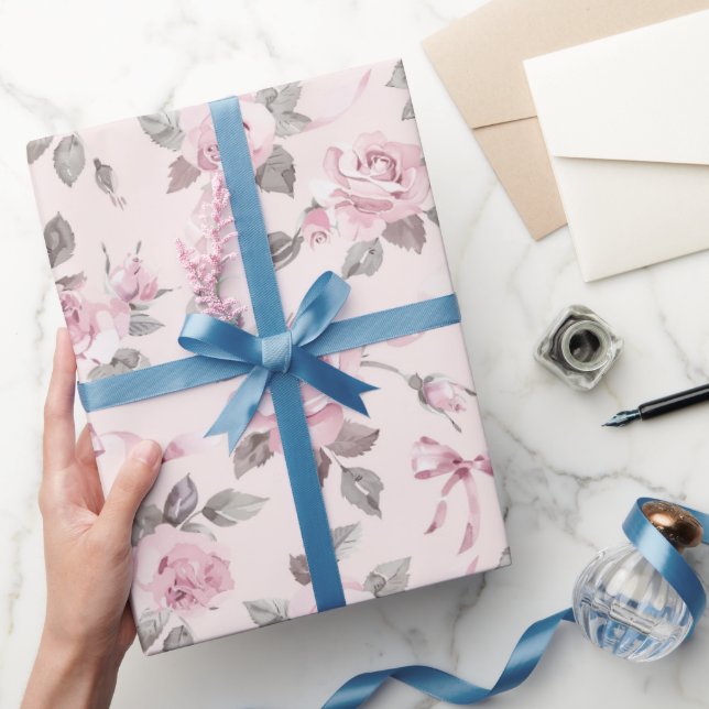 Papel De Presente Casamento bonito de Rosas e Arcos Rosa (Presentear)