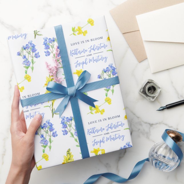 Papel De Presente Casamento botânico de cor azul-d-água (Presentear)