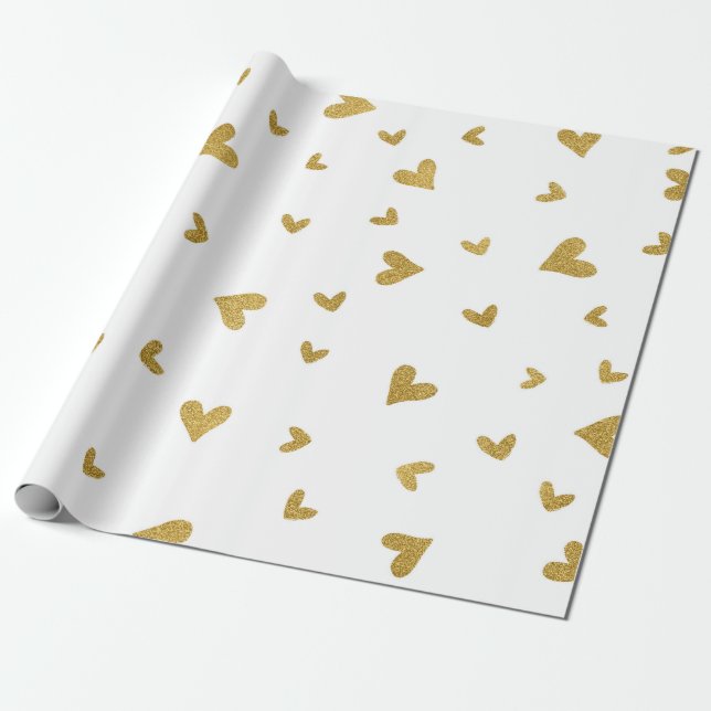 Papel De Presente Casamento Branco Confetti Dourado Sepia Hearts Con (Desenrolado)