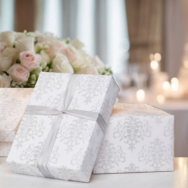 Papel De Presente Casamento Branco Damasco Simples Elegância Atempor (Criador carregado)