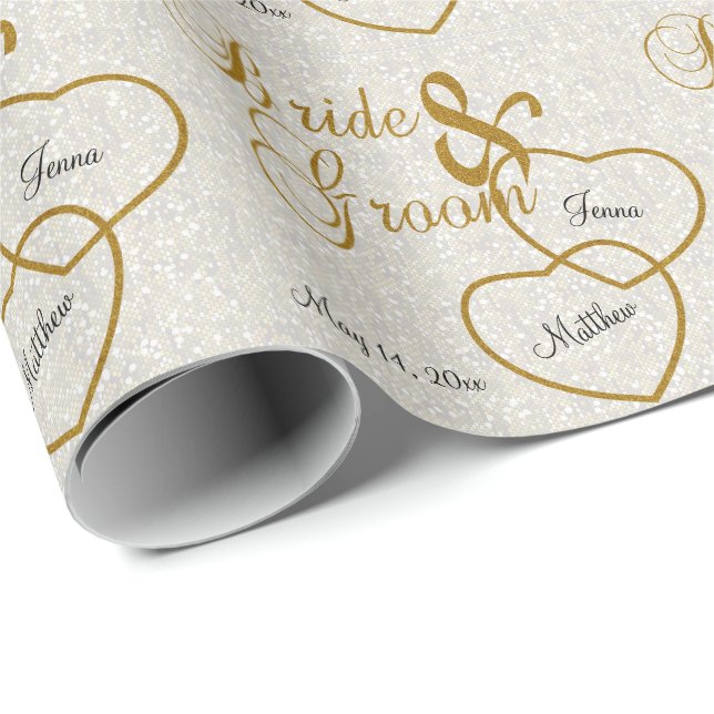 Papel De Presente Casamento Branco Elegante Confetti e Dourada Lette (Ponta do rolo)