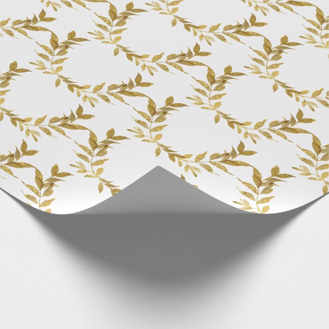 Papel De Presente Casamento Chic Elegante De Monograma Dourado Branc (Ponta)