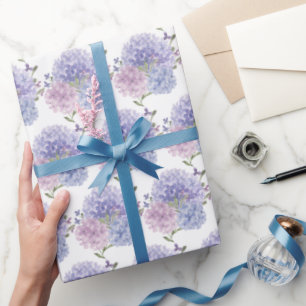 Papel De Presente Casamento com aguarela em azul poeirento e hortêns