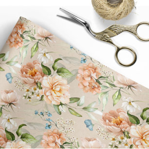 Papel De Presente Casamento com padrão floral em aquarela rosa e pês