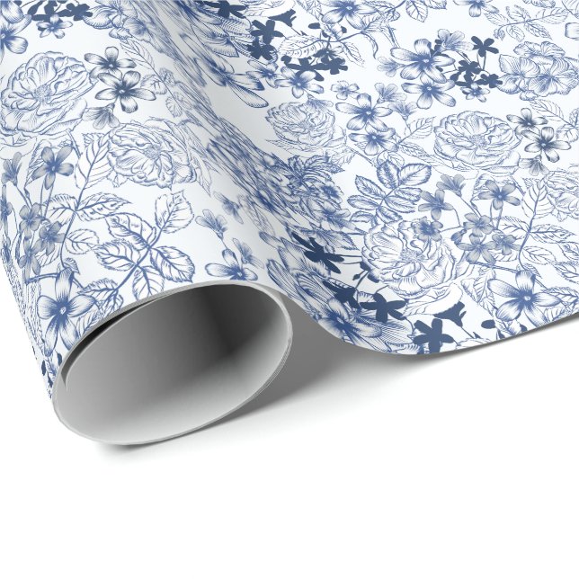 Papel De Presente Casamento com Padrão Toile-De-Jouy  (Ponta do rolo)