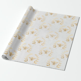 Papel De Presente Casamento de Abelhas Douradas e Brancas