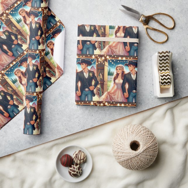 Papel De Presente Casamento de Cowboy Ocidental (Artesanato)
