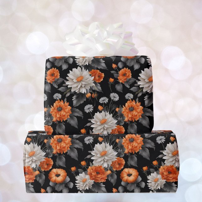 Papel De Presente Casamento de Dia das Bruxas Laranja Branco Giftwra (Criador carregado)