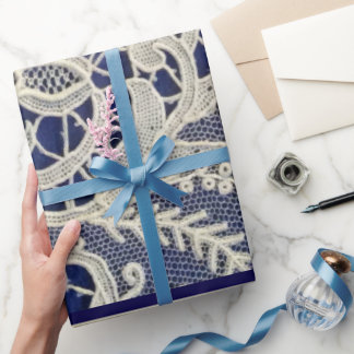 Papel De Presente Casamento de dois tons azuis com Marinho de Ivory 