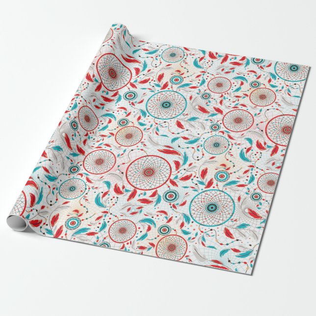 Papel De Presente Casamento de Dreamcatcher de pena tribal Boho (Desenrolado)