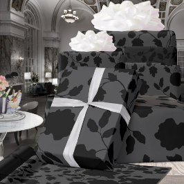 Papel De Presente Casamento de Elegância Floral Negra e cinza