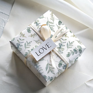 Papel De Presente Casamento de Eucalipto Verde com Aquarela Boho