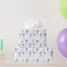 Papel De Presente Casamento de flor selvagem azul-aquarela