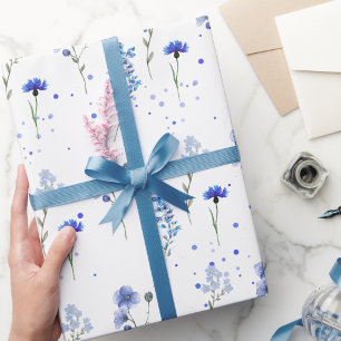 Papel De Presente Casamento de Flor Silvestre Azul Aquarela