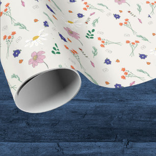 Papel De Presente Casamento de Flores Caprichosas Desenhadas à Mão