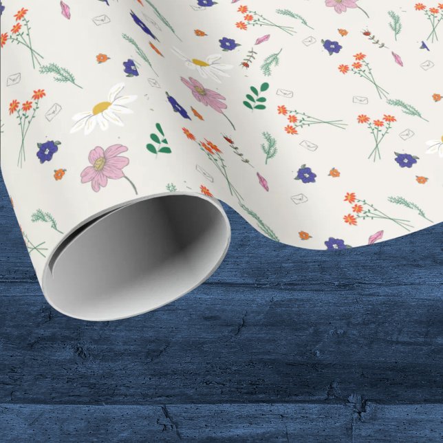 Papel De Presente Casamento de Flores Caprichosas Desenhadas à Mão  (Criador carregado)