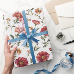 Papel De Presente Casamento de Flores Vermelhas