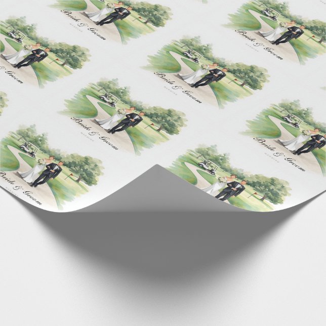 Papel De Presente Casamento de Golfe com Noiva e Noivo no campo (Ponta)