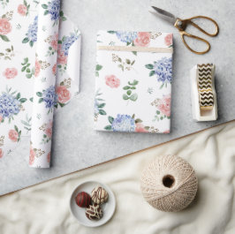 Papel De Presente Casamento de Hydrangeas Rosa Pastel Azul Dusty