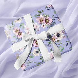 Papel De Presente Casamento de Lavanda de Peony Garden Periwinkle