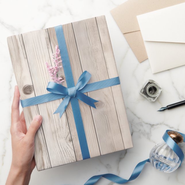 Papel De Presente Casamento de Madeira Branca Creme Faux Rústico (Presentear)