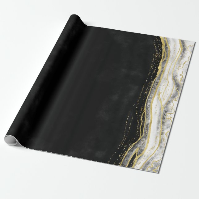 Papel De Presente Casamento de mármore branco preto e de agata geodé (Desenrolado)