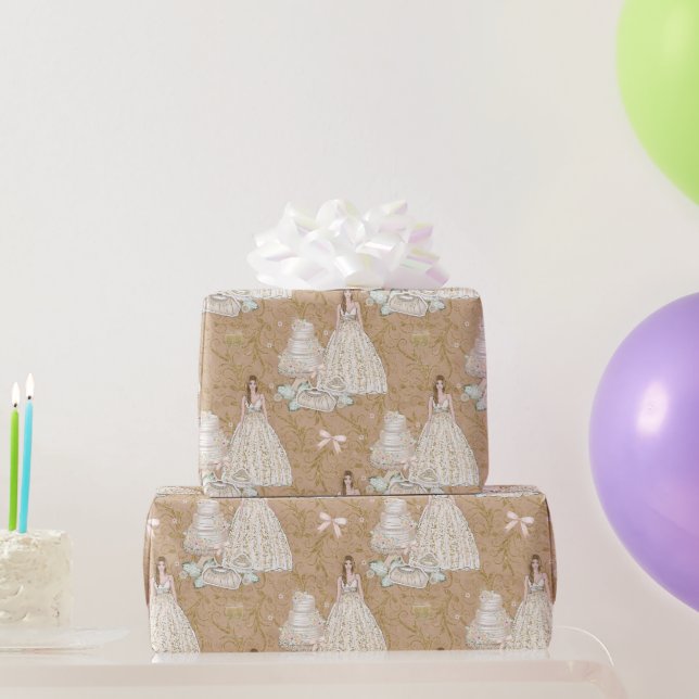 Papel De Presente Casamento de Noiva Branco e Dourado  (Presentes para festas)