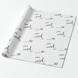 Papel De Presente Casamento de Nome Personalizado Elegante Simples