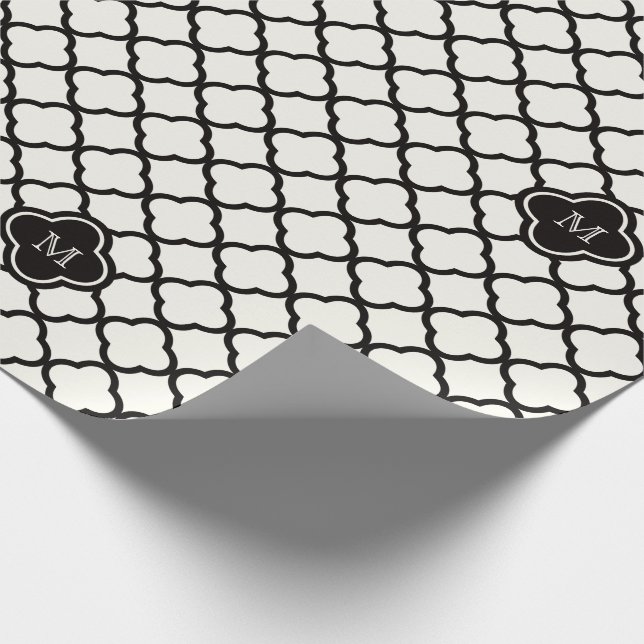 Papel De Presente Casamento de Padrão de Quatrefoil Preto e Branco M (Ponta)