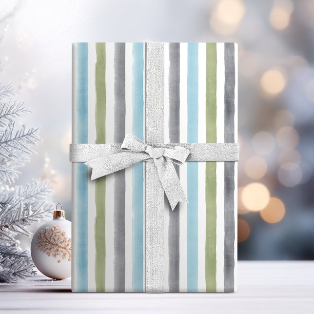 Papel De Presente Casamento de praia com faixas de aquarelas náutica (Rustic nautical watercolor stripes beach wedding wrapping paper)