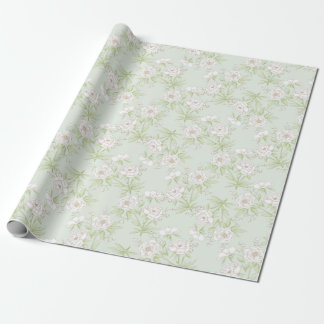 Papel De Presente Casamento de Rosa Branca Verde Salvia