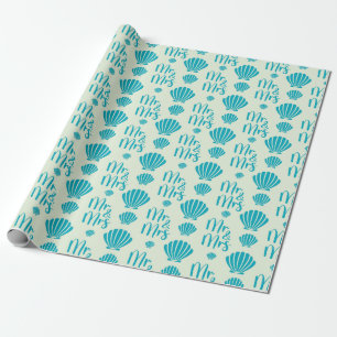 Papel De Presente Casamento de Verão Amor Oceano Verde Claro Sem Cos