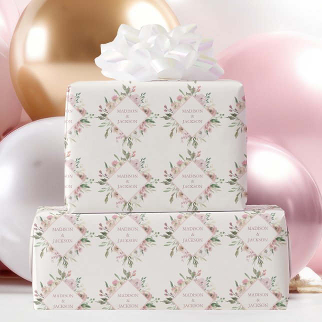 Papel De Presente Casamento de Verão de Pequim Rosa-Rosa-Blush Elega (Criador carregado)