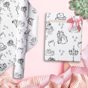 Papel De Presente Casamento Desenhado à Mão Fofo Divertido e Caprich