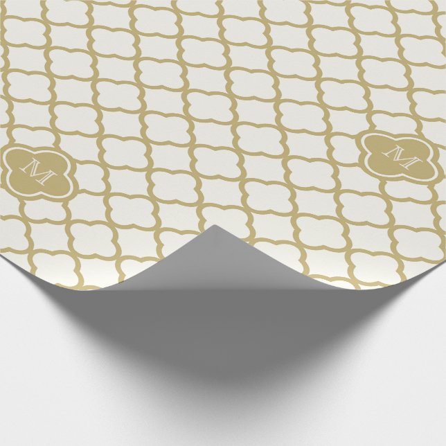 Papel De Presente Casamento Dourado do teste padrão de Quatrefoil do (Ponta)