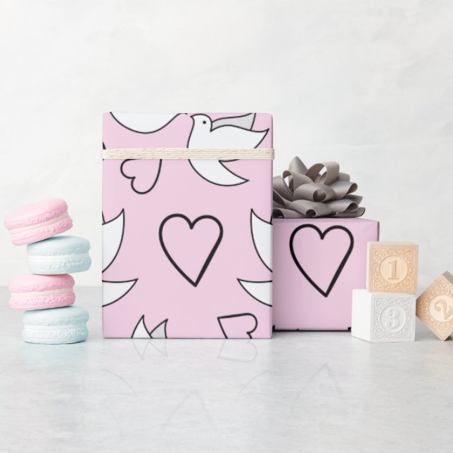 Papel De Presente Casamento Dovs para Casamentos Difts Rosa Sem Cost (Chá de bebê)