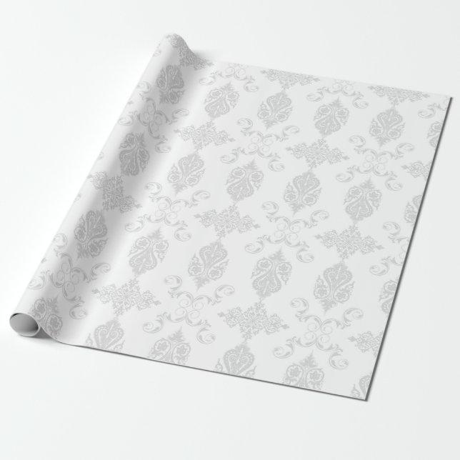Papel De Presente Casamento Elegante Cinza Claro e Branco (Desenrolado)